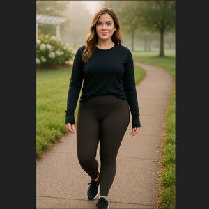 Athleta Delancey Houndstooth Tight Pants Black Brown Large Back Zip Pockets Knit